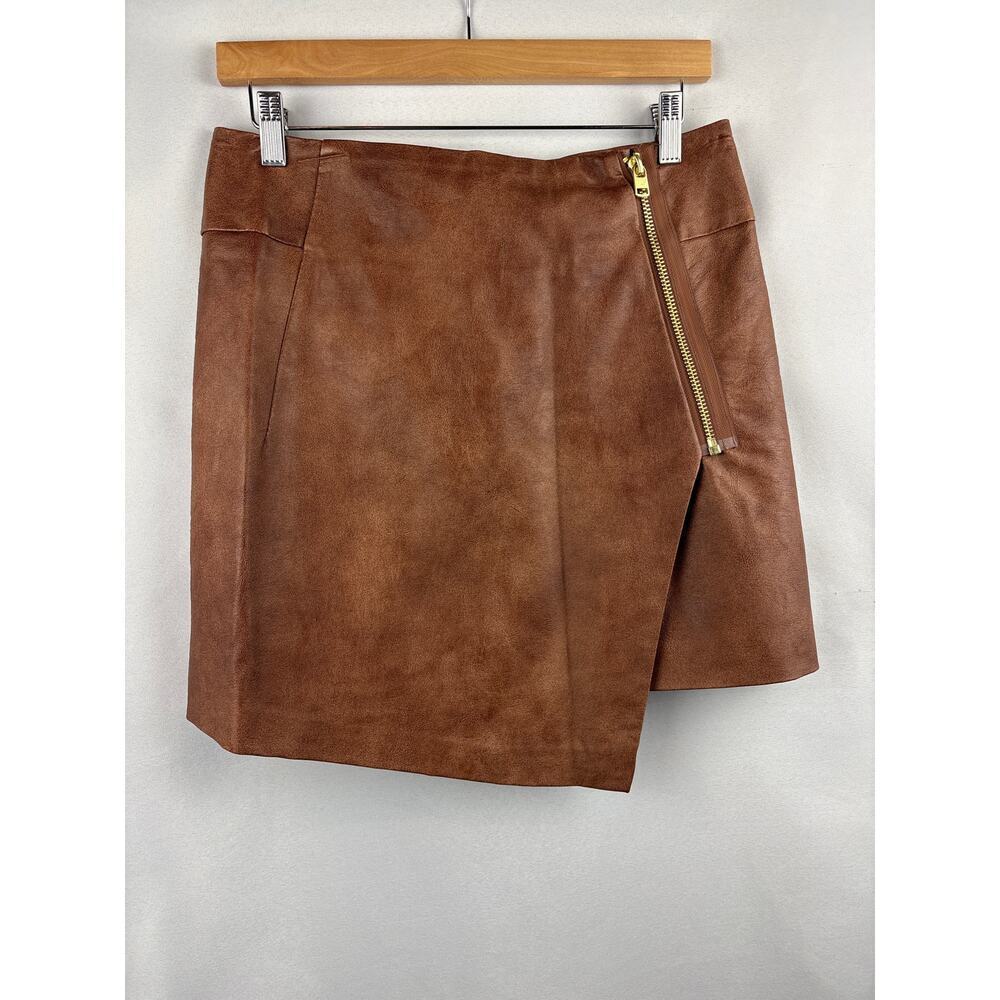 Women’s H&M Size 8 Brown Faux Leather Asymmetrical Skirt